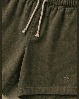 Olive El Spot fleece shorts with a drawcord waist.