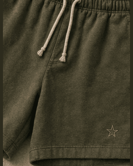 Olive El Spot fleece shorts with a drawcord waist.